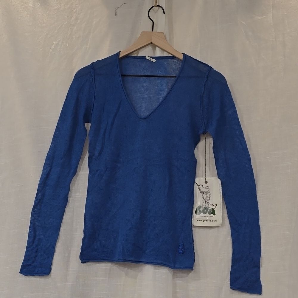 Goa Cashmere Blue V Neck Delicate Sweater Top